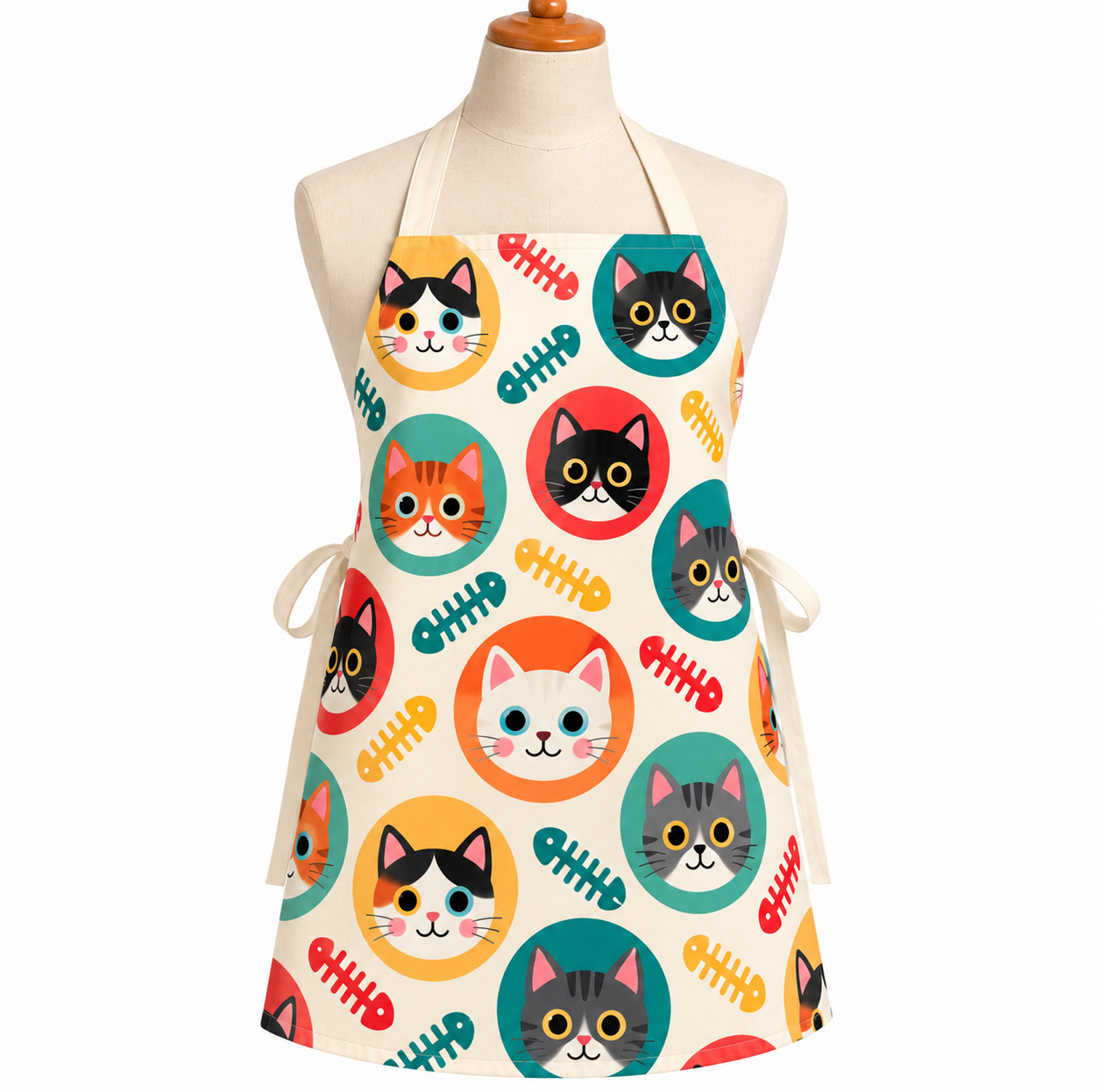 Kattenschort met kleurrijke kattenprint in rondjes en visgraatjes