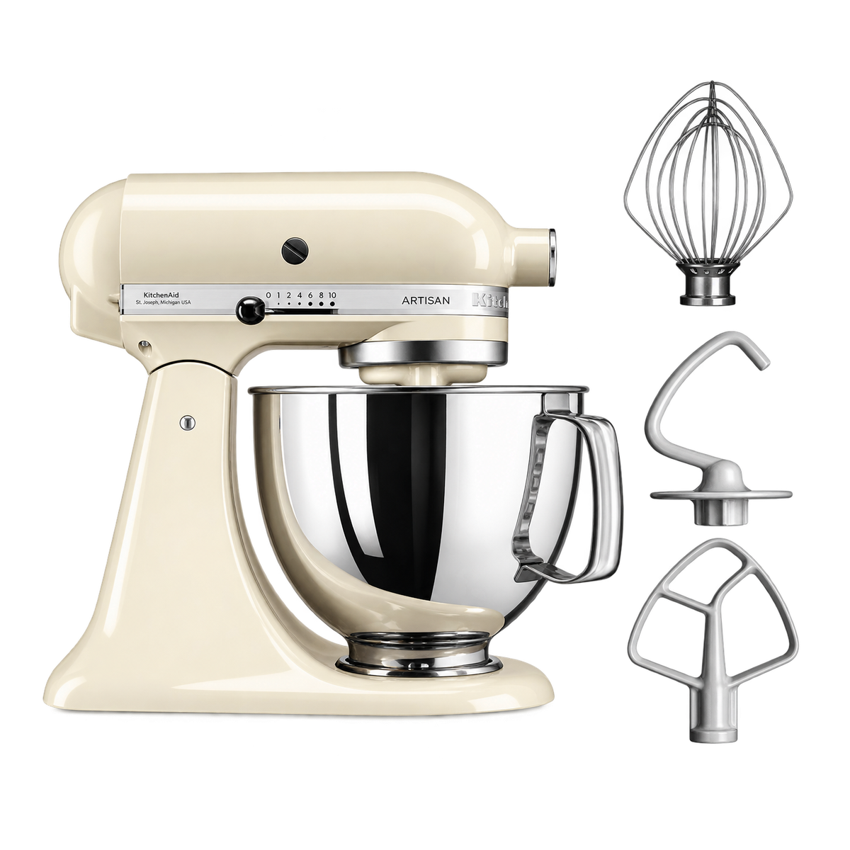 KitchenAid Artisan 5KSM125EAC keukenmachine 4,8 liter met garde, kneedhaak en menghaak
